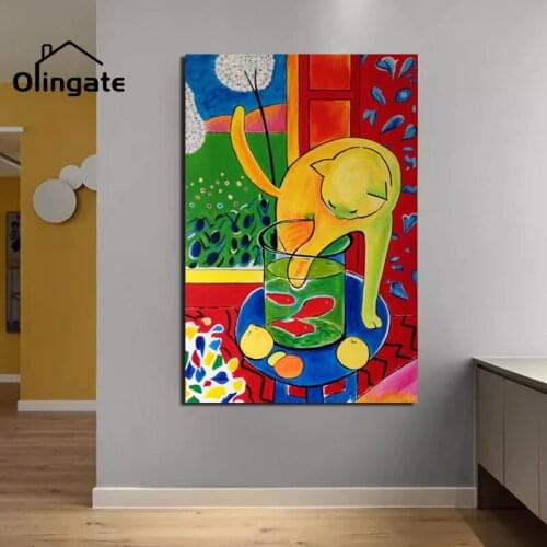 Vintage Matisse Cat Catching Fish Wall Picture Print Retro Colorful Animals Canvas Painting One Piece Canvas Poster Home Decor