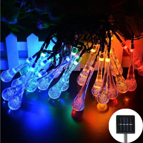 Indoor Outdoor Waterproof LED Solar String Lights20/50Water Drop Fairy Lights Christmas NewYear Garden Party Lighting Decoration