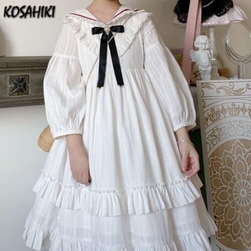 KOSAHIKI Japanese Kawaii Women Loose Pleated Princess Dress Cute Student Dresses Autumn 2021 New Lolita Vestido De Mujer