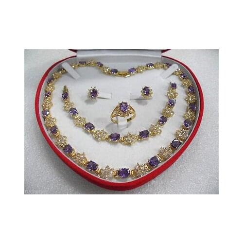 Womens jewelry yellow Necklace Bracelet /Earring Ring sets +box >free shipping