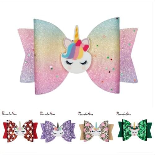 Thumbelina Unicorn Princess Hairgrips Glitter Hair Bows with Clip Dance Party Bow Hair Clip Girls Hair Accessories