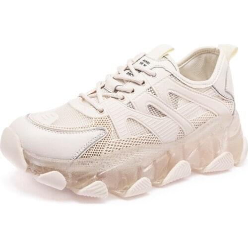 2020 Ladies Chunky Sneakers Women Mesh Leather Mixed Colors Lace-Up Closure Platform Comfy Lady Casual Shoes Trainers Footwear