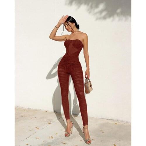 Bandage Jumpsuit 2021 Black Spaghetti Bodycon Jumpsuit High Quality Women Summer Sexy Club Celebrity Party Jumpsuit Overalls