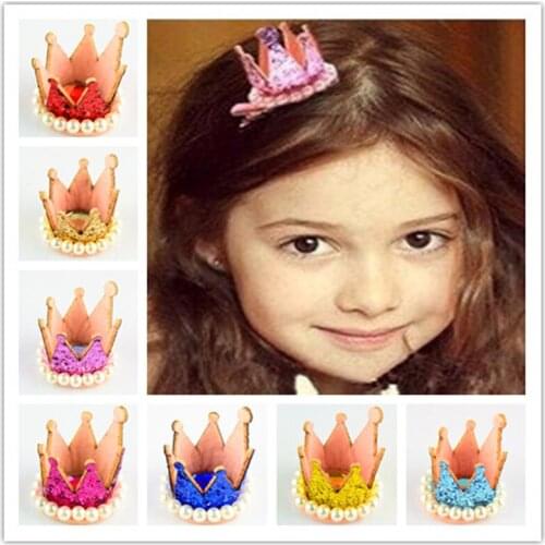 20pcs/lot 10 Color U Pick 1.57 Inch Mini Glitter Crown Hair Clips First Birthday Photo Prop Party Hat Hair Accessories FC113