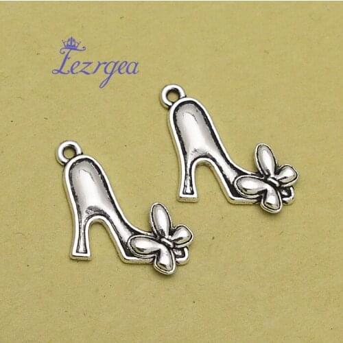 30pcs/lot--18x25mm, High-heeled Shoes chams, Antique silver plated Flower High-heeled Shoes charms,DIY supplies