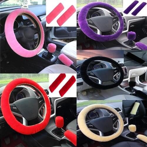 5pcs/Set Universal plush Steering Wheel Covers&Seat belt cover&hand brake cover&Gear Shift Cover fuzzy car interior for winter