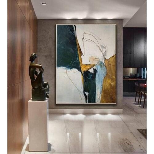 Abstract Painting, Minimalist Painting, Large Abstract Painting, Beige Painting Green Painting, Large Wall Canvas Painting