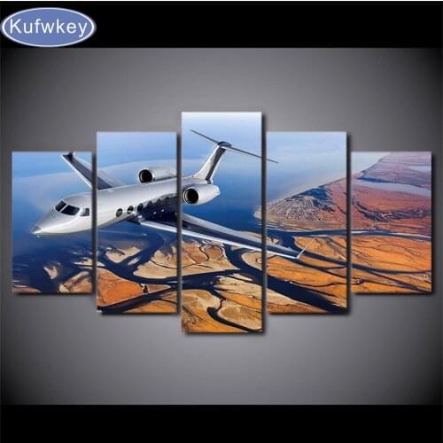 Diamond mosaic painting Home Decor 5 Pieces Flying Aircraft Pictures Living Room Wall Art diamond embroidery River Scenery