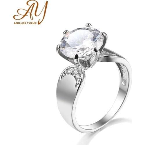 Anillos Yuzuk Silver Stone Ring 925 Sterling Silver Pure Love Clear CZ Rings For Women Engagement Wedding Statement Jewelry
