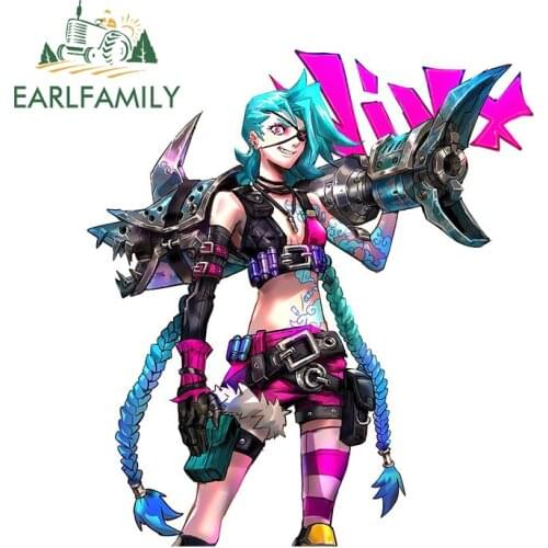 EARLFAMILY 13cm x 11.7cm for League of Legends Jinx Car Stickers Surfboard Trunk Decals Sunscreen Waterproof Vinyl Decoration