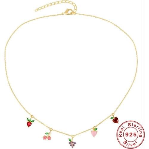 BOAKO 925 Sterling Silver Necklace For Women Colorful Fruits Necklace Charms Chains Fine Jewelry Choker Femme 2021 Trend