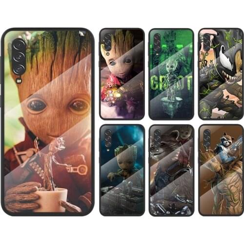 Cute Marvel Groot For Samsung Galaxy A91 A81 A72 A71 A52 A51 A41 A31 A21S A11 A01 Tempered Glass Cover Phone Case