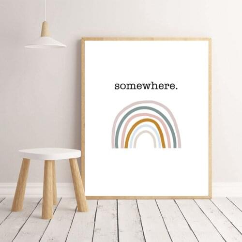 Rainbow Print Boys Girls Bedroom Decor Somewhere Over The Rainbow Nordic Poster Gender Neutral Nursery Wall Art Canvas Painting
