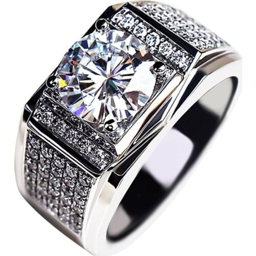 Gentleman Luxury 925 Sterling Silver Mens Rings Sunshine Classic Exquisite Engagement Wedding Party Multi-Diamond Charm Jewelry
