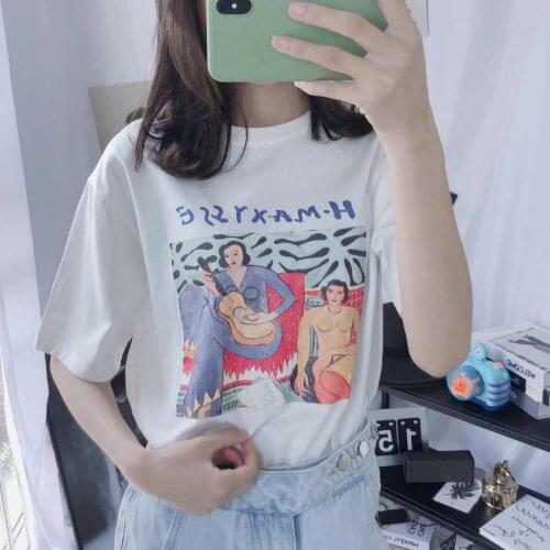 Matisse summer Vintage Print Tweet Unisex Tumblr Fashion Printed Tee Casual Loose White Shirt