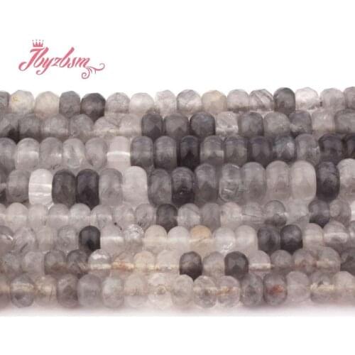 3x6 4x8mm Smooth Faceted Cloudy Quartz Crystal Stone Rondelle Spacer Loose Bead for DIY Bracelet Jewelry Making 15"Free Shipping