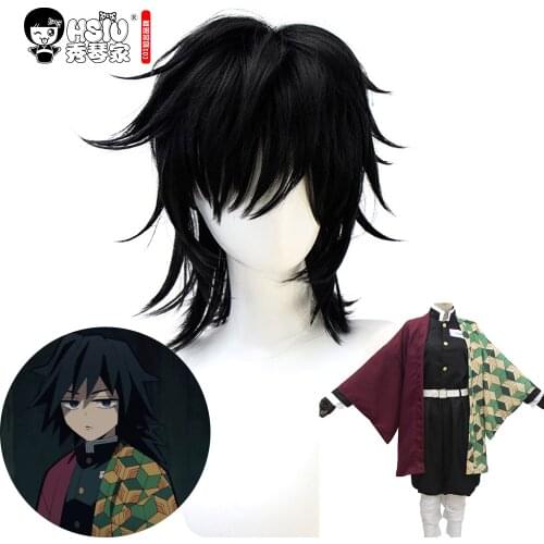 HSIU Tomioka Giyuu Anime Cosplay Costume Wig Demon Slayer: Kimetsu no Yaiba Kimono Uniforms Cloak Fiber synthetic wig