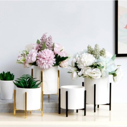 Ceramic Vase Nordic Home Decor PlantPots Decorative Room Decoration Desktop Cosmetic Storage Box Iron Storage Shelf Dropshipping