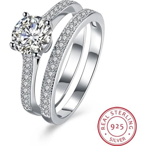 Luxury Cubic Zircon Couple Rings Set 925 Sterling Silver Women Fashion Rings Trendy Jewelry Wedding Anniversary Gifts