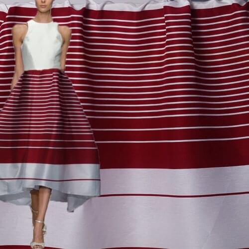 Red Raspberry 28momme White Stripe Printed Silk Linen Fabrics Garment Materials Women Dress Sewing DIY Cloth Freeshipping