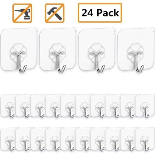 Strong Self Adhesive Door Wall Hangers Hooks for Home Kitchen and Bathroom Cup Sucker Hanger Key Holder Hook Transparent 24pcs