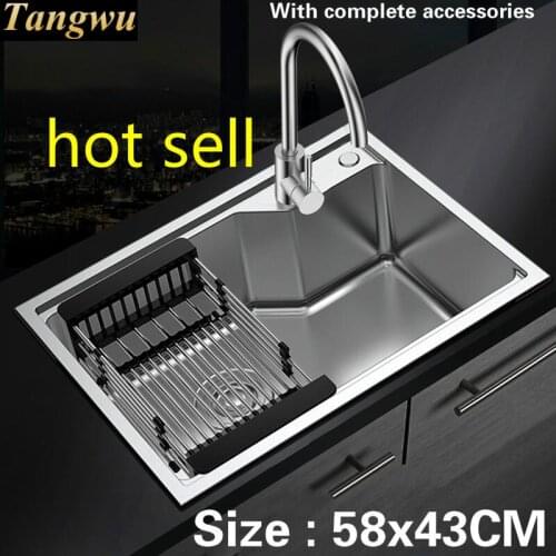 Free shipping Food grade 304 stainless steel hot sell kitchen sink 0.9 mm durable ordinary single slot 58 x43CM
