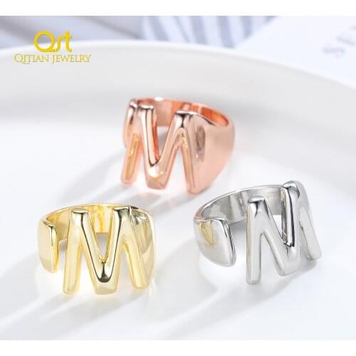 Hollow A-Z Letter 3 Colors Metal Adjustable Opening Ring Initials Name Alphabet Female Party Chunky Wide Trendy Jewelry ForWomen