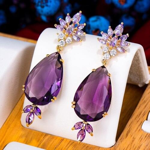 Missvikki Romantic Pink Green Purple Crystal Pendant Earring Jewelry for Women Wedding Daily delicate Party High Quality Gift