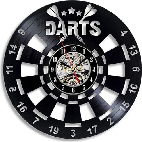 Man Cave Game Room Decoration Darts Vinyl Record Wall Clock 3D Clock Wall Watch Dart Board Pub Bar Darts Game Night Club Decor
