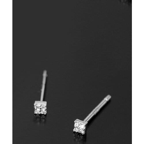 Real 925 Sterling Silver Zircon Tiny Square Stud Earrings For Fashion Women Party Fine Jewelry OL Minimalist Accessories