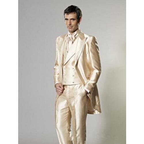 2020 New Style Customize made Groom Decoration Tuxedos Golden Groomsmen Men Wedding Suits Best Mens Suit(Jacket+Pants+vest+tie)