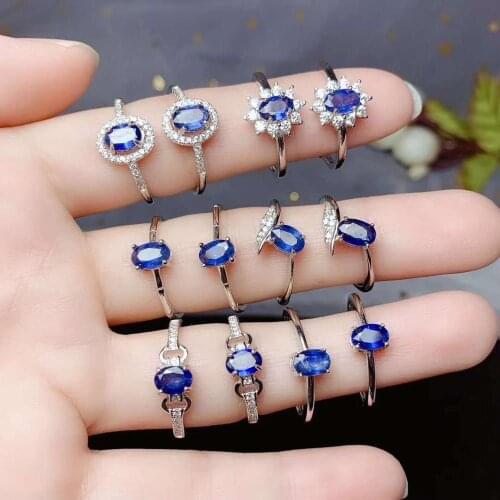 Natural Sapphire Gemstone Ring Real 925 Silver Fine Fashion Charming Jewelry for Women【FS Jewelry