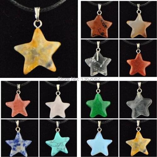 Wholesale 12pcs/lot Fashion Crystal Tiger Eyes Natural Stone Carved Lucky Star Charms Pendants Necklace Gift MN502