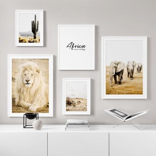 Africa Lion Elephant Giraffe Zebra Cactus Nordic Posters And Prints Wall Art Canvas Painting Wall Pictures For Living Room Decor