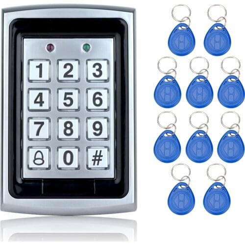 125KHz RFID Access Control Keypad Card Reader Metal Keyboard WG26 + 10PCS Keyfobs for Door Security System Electric Digital Lock