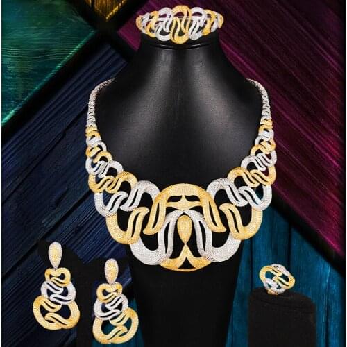 Blachette Luxury Design Dubai Big Shiny Necklace Bracelet Rings Earrings Jewelry Set Brand Romantic Women Wedding Prom Gift