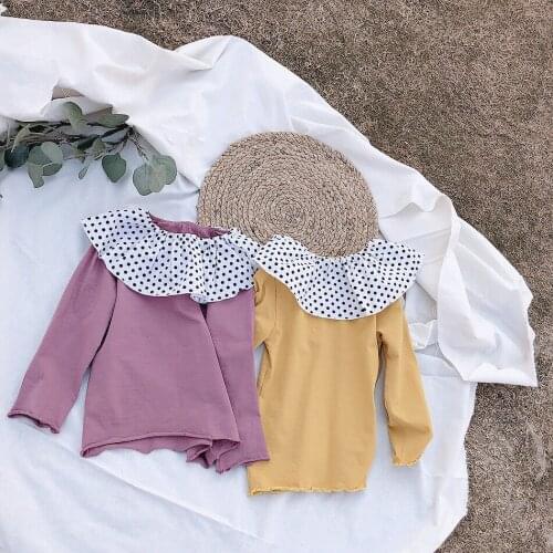 Baby Girls Shirt Cotton Polka Dot Lapel Splice Kids Clothing Fashion Long Sleeves Tops for Girls Toddler Girl Shirt 2-6 Years