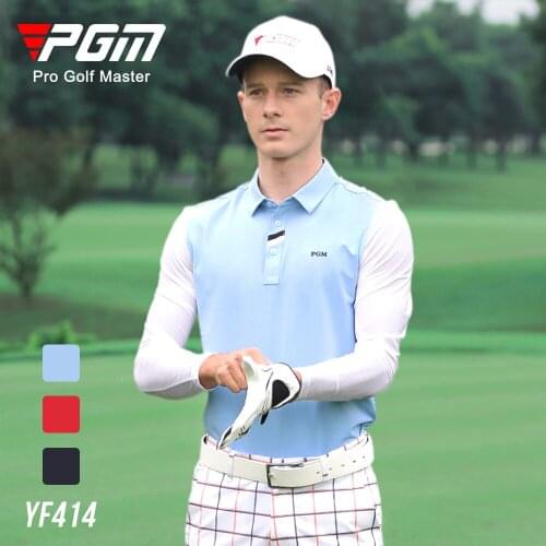 PGM Spring Summer Golf Clothing Mens Long-Sleeved T-Shirt Fashion Stitching Color Ice Silk Sleeve Stretch Quick-Dry Men Shirts