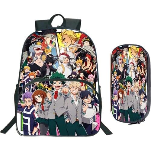 Cartoon My Hero Academia School Backpack Students School Backpacks Anime Pen Bag Boys Girls2 Pcs Set Book Bags Daily Rucksacks