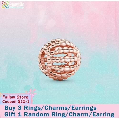 Smuxin S925 Sterling Silver Beads Rose Openwork Charms fit Original Pandora Bracelets for Women Jewelry Making Birthday Gift