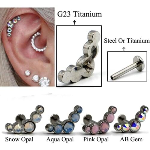 Dreamlee 1Pc G23 Titanium Opal & AB Gem Ear Helix Tragus Bar Cartilage Stud Earring Stud Piercing Labret Stud Body Jewelry