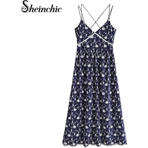 Vintage Blue Floral Embroidery Long Dresses for Women 2021 Summer Vacation Bohemian Sexy Backless Beach Dress Maxi