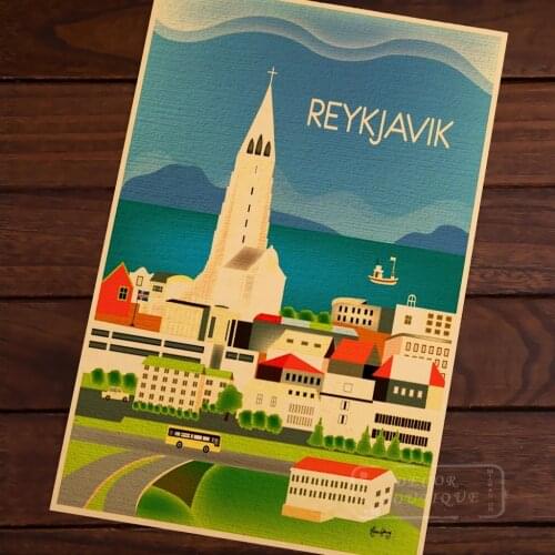 Reykjavik, Iceland Vertical Destination Art Vintage Retro Canvas Painting Frame Poster DIY Wall Home Posters Home Decor Gift