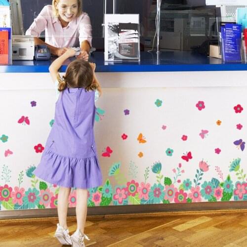 Butterfly and flowers skirting line Baseboard wall stickers For Living room Glass window Kitchen counter Home Decoration Decals