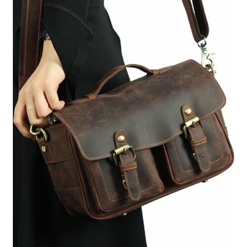 Vintage Natural Crazy Horse Leather Women Messenger Bag Genuine Leather Camera Bags