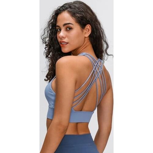 Women Solid Push Up Shockproof Cross Straps Gym Sport Bras Workout Fitness Widen Hem Running Brassiere Yoga Crop Tops