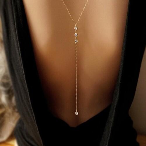 Body Jewelry Sexy Womens Crystal Back Chain Necklace Bikini Beach Crossover Back Jewelry Wedding Back Dress Accessories