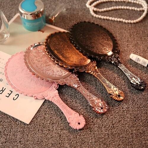1PC Mini Portable Vintage Mirror Handhold Makeup Mirror Pink Floral Oval Round Cosmetic Hand Held Mirror With Handle For Women