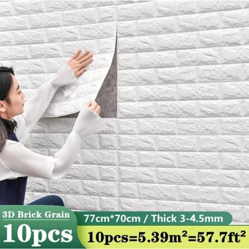 10PCS 3D Wall Stickers Imitation Brick Bedroom Decor Panel Self-adhesive Wallpaper for Living Room Kitchen TV Backdrop