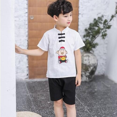 2021 New Boys' Tang Suit Summer Short Sleeve Childrens Suit Chinese Style Han Suit Toddler Boy Clothes